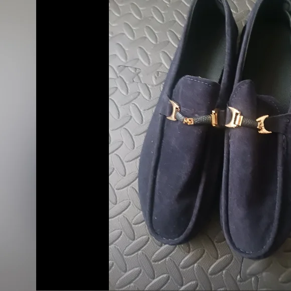 Men Navy Blue Belted Velvet Moccasins Shoes - Picture 8 of 11
